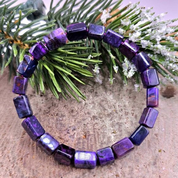 Genuine Sugilite Rectangular Cubes Beads Bracelet - Picture 1 of 11